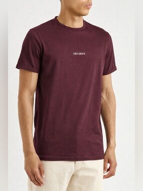 Les Deux Lens Logo Cotton T-shirt Burgundy